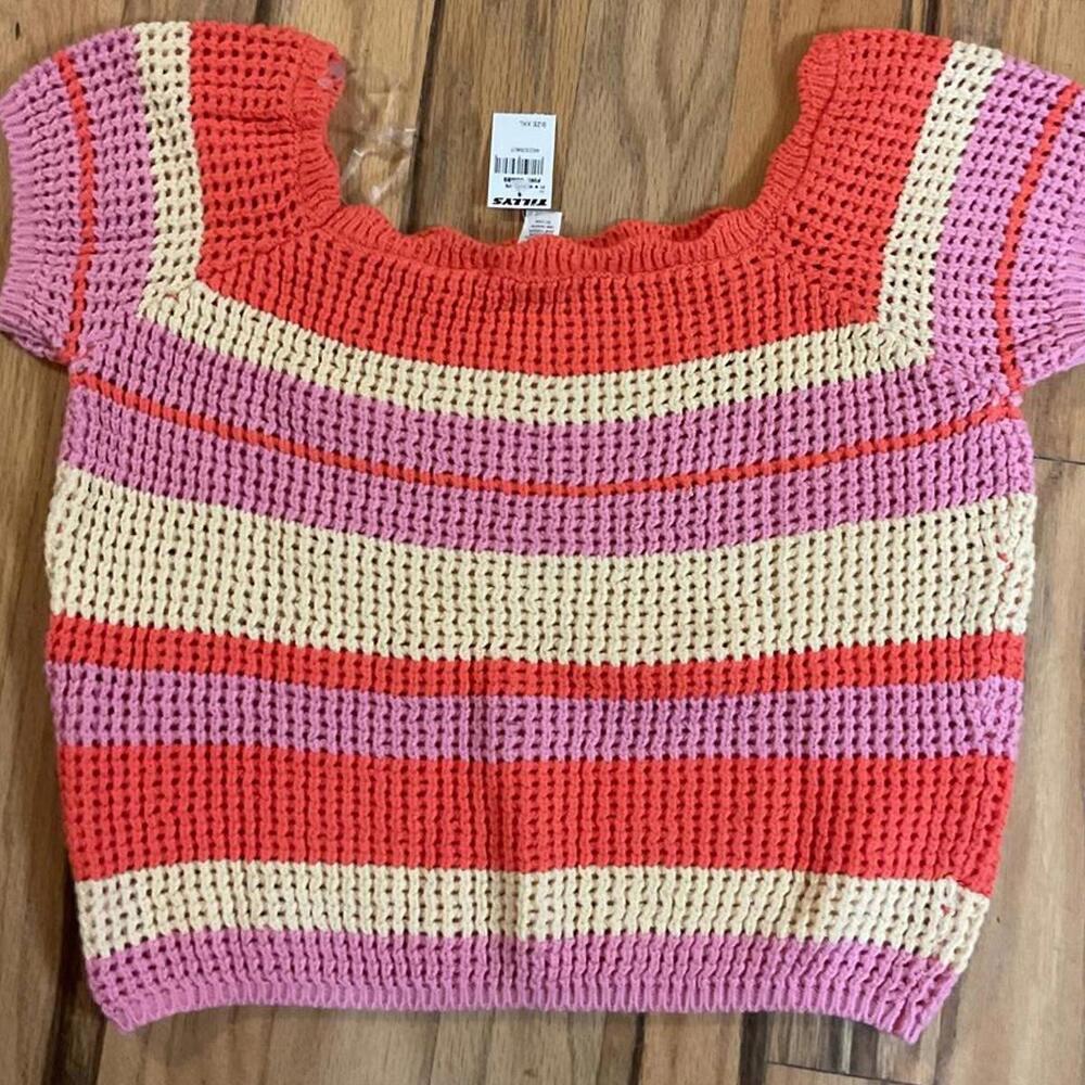 NWT Full Tilt Crochet Striped Cropped Sweater Size XXL